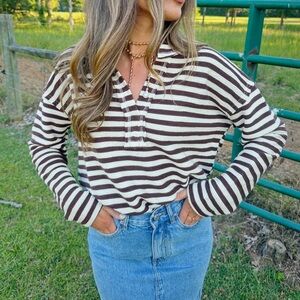 Blu Pepper Chocolate and Cream Striped Long Sleeve Top